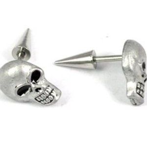 New Skull Spiked Ear Plugs Earrings  16G